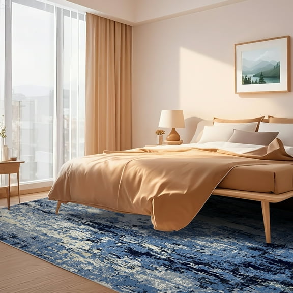 CAROMIO 5' x 7' Navy Area Rug for Living Room Abstract Pattern Non-slip Polyester Indoor Room Decor Rug