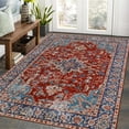 thumbnail image 1 of CAROMIO 5 x 7 Vintage Bohemian Distressed Rug Oriental Floral Printed Rug Boho Chenille Soft Floor Cover for Living Room Bedroom Non-Slip Low Pile Rug, Red/Blue, 1 of 5