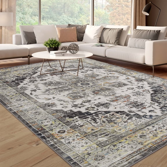 CAROMIO 6 x 9 Feet Vintage Area Rug Machine Washable Persian Area Rug Stain Resistant Low Pile Carpet for Living Room Kids Room Bedroom Decor, Gray