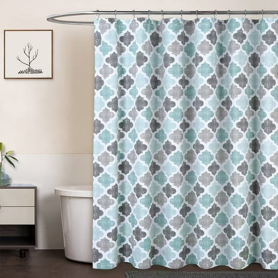 CAROMIO 72" x 72" Shower Curtain Geometric Quatrefoil Patterned Modern Poly-Cotton Farmhouse Blackout Fabric Shower Curtain, Aqua/Gray