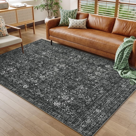 CAROMIO 8' x 10' Area Rug for Dining Room Boho Vintage Floral Bedroom Indoor Carpet, Black