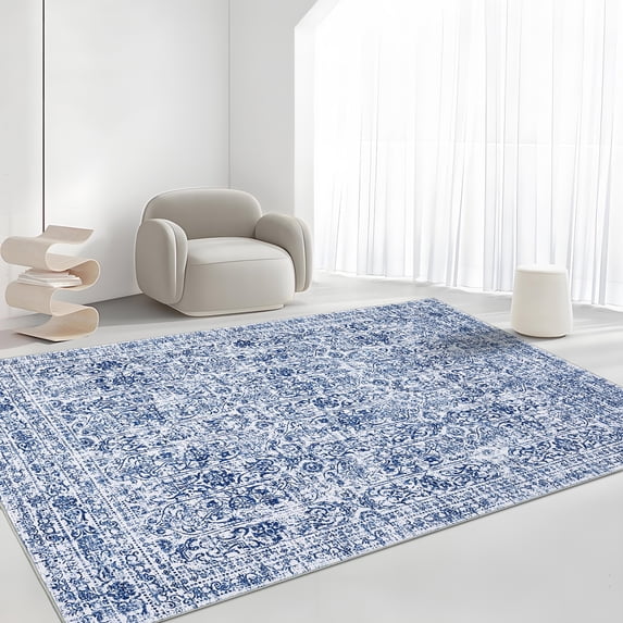 CAROMIO 8' x 10' Area Rug for Dining Room Boho Vintage Floral Bedroom Indoor Carpet, Blue