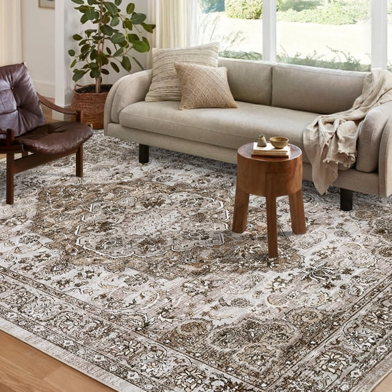 CAROMIO 8' x 10' Area Rug for Dining Room Boho Vintage Floral Bedroom Indoor Carpet, Brown