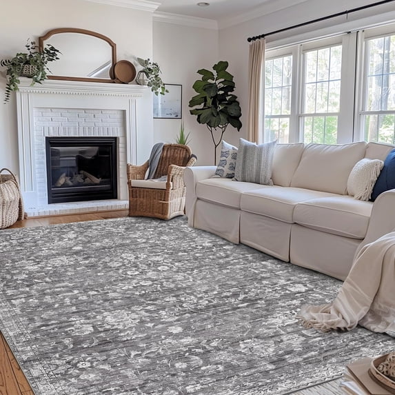 CAROMIO 8' x 10' Area Rug for Dining Room Boho Vintage Floral Bedroom Indoor Carpet, Gray