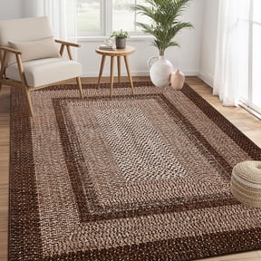 CAROMIO 8' x 10' Area Rug for Dining Room Modern Imitation Braided Pattern Geometric Bedroom Indoor Carpet, Brown