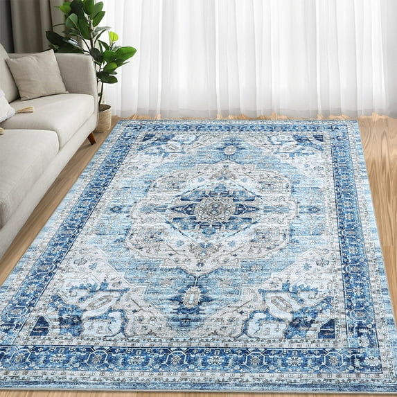 CAROMIO 8' x 10' Area Rug for Living Room Boho Vintage Floral Bedroom Rug, Blue