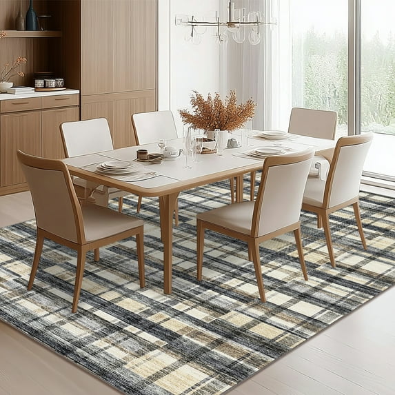 CAROMIO 8' x 10' Area Rug for Living Room Geometric Carpet Non Slip Throw Rug Plaid Pattern Bedroom Rug, Blue