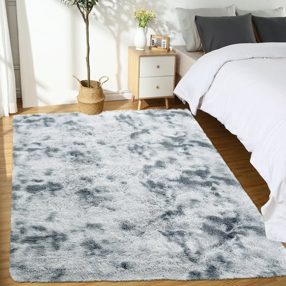 CAROMIO 8' x 10' Area Rugs Shag Indoor Plush and Thick Faux Fur Shag Rug Non-Slip Tie-dyed Carpet, Light Grey