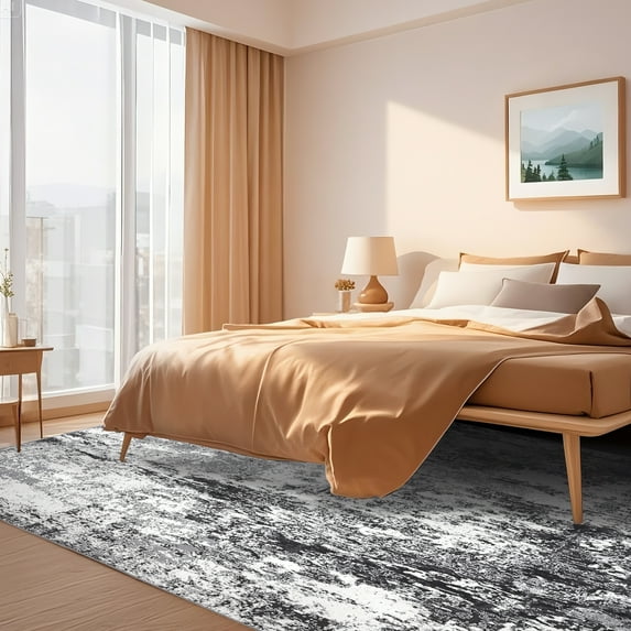 CAROMIO 8' x 10' Black Area Rug for Living Room Abstract Pattern Non-slip Polyester Indoor Room Decor Rug