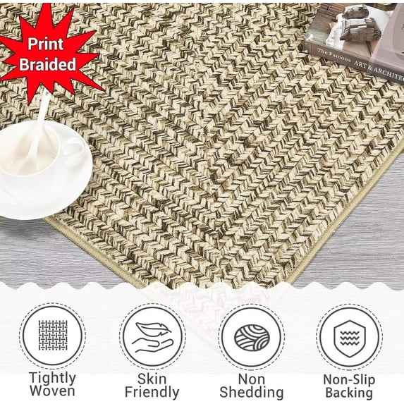 CAROMIO 8' x 10' Modern Rugs for Bedroom Imitation Braided Pattern Soft Carpet, Beige