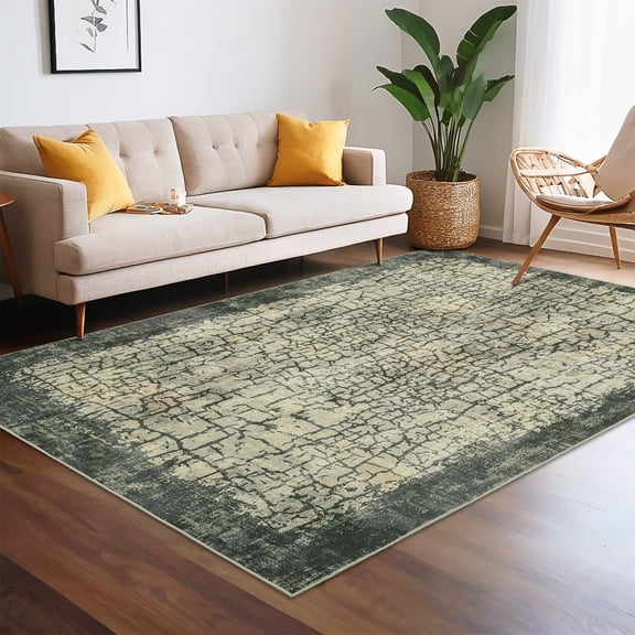 CAROMIO 9' x 12' Area Rug for Living Room Abstract Fading Design Vintage Rug Non Slip Throw Rugs Bedroom Rug, Green