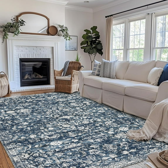 CAROMIO 9' x 12' Area Rug for Living Room Boho Vintage Rug Non Slip Blue Indoor Rug