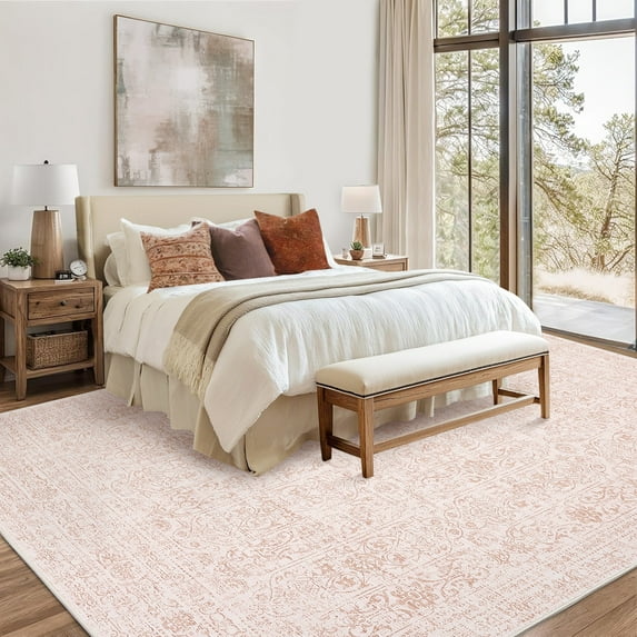 CAROMIO 9' x 12' Area Rug for Living Room Boho Vintage Rug Non Slip Pink Indoor Rug