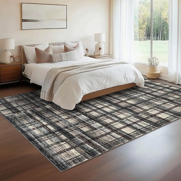 CAROMIO 9' x 12' Area Rug for Living Room Geometric Carpet Non Slip Throw Rug Plaid Pattern Bedroom Rug, Green Brown