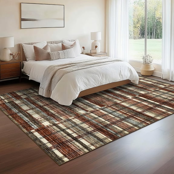 CAROMIO 9' x 12' Area Rug for Living Room Geometric Carpet Non Slip Throw Rug Plaid Pattern Bedroom Rug, Red
