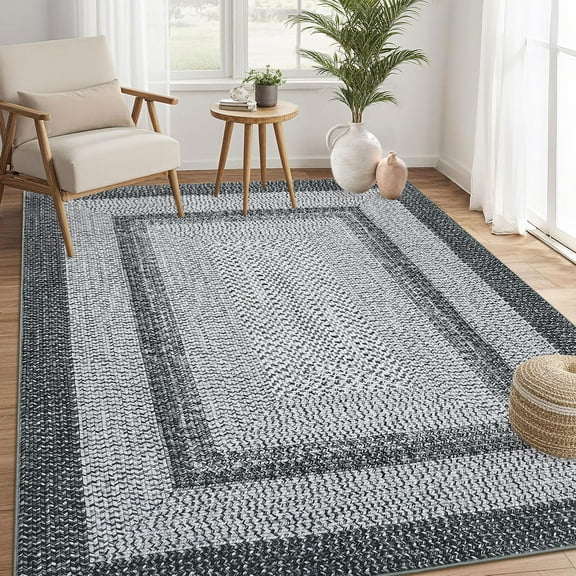 CAROMIO 9' x 12' Area Rug for Living Room Modern Imitation Braided Pattern Geometric Rug Non Slip Gray Indoor Rug