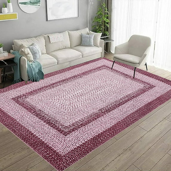 CAROMIO 9' x 12' Area Rug for Living Room Modern Imitation Braided Pattern Geometric Rug Non Slip Pink Indoor Rug
