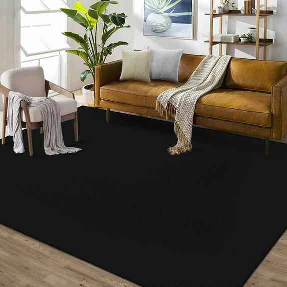 CAROMIO 9' x 12' Area Rug for Living Room Solid Textured Vintage Rug Non Slip Throw Rugs Bedroom Rug, Black