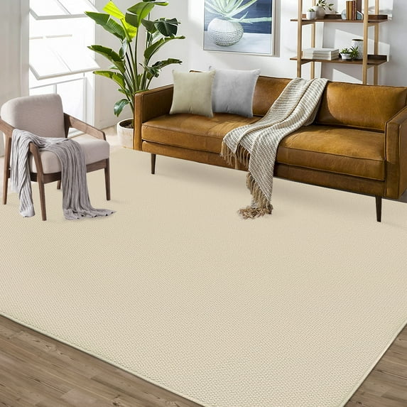 CAROMIO 9' x 12' Area Rug for Living Room Solid Textured Vintage Rug Non Slip Throw Rugs Bedroom Rug, Cream