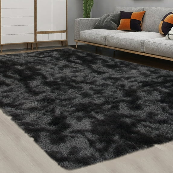 CAROMIO 9 x 12 Fluffy Area Rug for Bedroom, Fuzzy Shag Area Rug for Living Room Non-Skid Plush Large Rug Shaggy Decorative Accent Rug for Indoor Home Floor Carpet, Tie-dye Gray/Black
