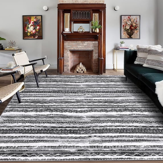 CAROMIO Area Rug Boho Rug Machine Washable Rug Anti-Slip Backing Rugs Geometric Bohemia Area Rug, 9' x 12' Gray