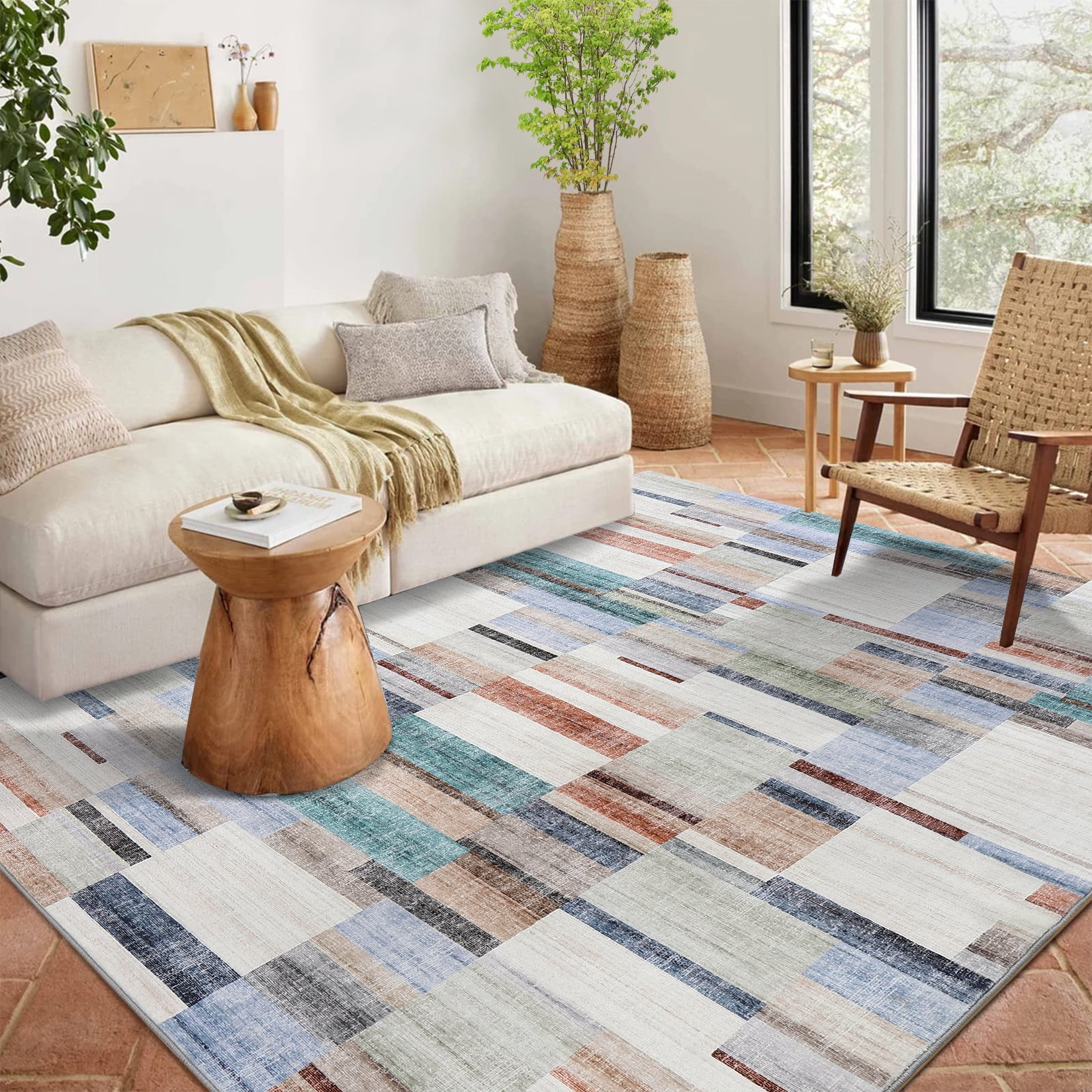 CAROMIO Area Rug Checkered Rug Modern Geometric Rugs for Living Room ...