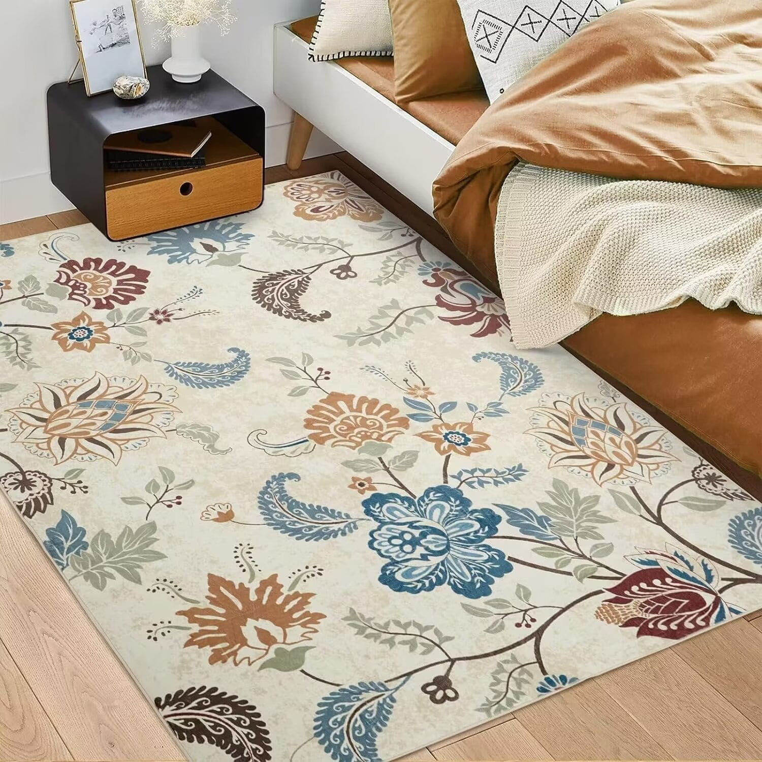 CAROMIO Area Rug Modern Floral Washable Rugs Ultra Soft Boho Rugs Non