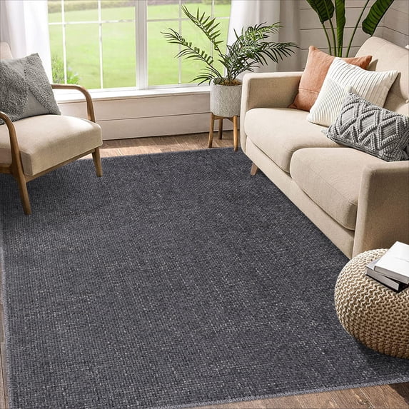CAROMIO Area Rug Modern Solid Textured Machine Washable Rug Contemporary Carpet Rug for Living Room Farmhouse Dining Table, 5' x 7' Dark Gray