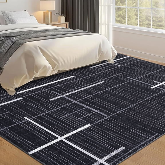 CAROMIO Area Rug Modern Washable Geometric Print Carpet Indoor Rubber Backing Floor Cover, 10' x 13' Black
