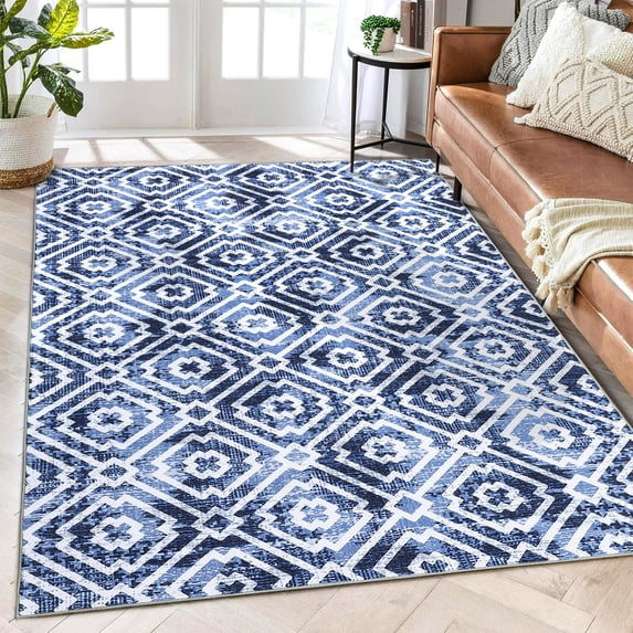 CAROMIO Area Rug Moroccan Geometric Area Rug Soft Indoor Floor Carpet Vintage Trellis Distressed Floor Cover, 5' x 7' Blue