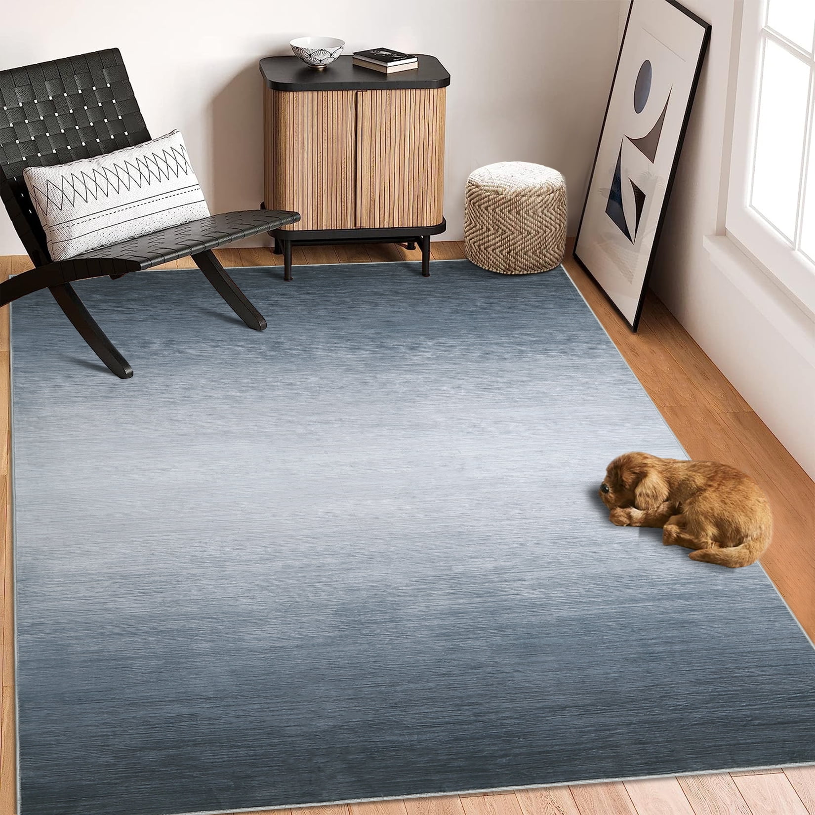 Gradient Gray 3' x 5' Washable Synthetic Area Rug