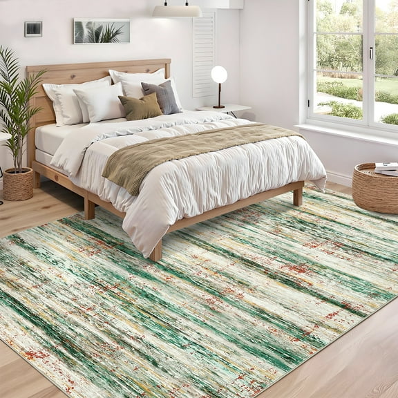CAROMIO Area Rug Washable Modern Accent Abstract Border Rug Non-Slip Throw Area Rug for Bedroom Living Room, 8' x 10' Green