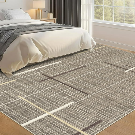 CAROMIO Area Rug Washable Modern Accent Geometric Border Rug Non-Slip Throw Area Rug for Bedroom Living Room, 9' x 12' Brown