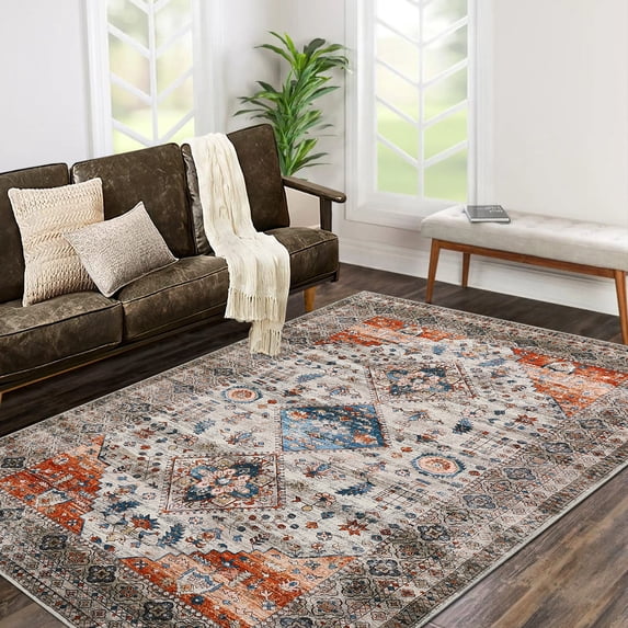 CAROMIO Area Rug Washable Rug Modern Bordered Area Rug for Living Room Contemporary Bedroom Rug Low Pile Anti-Slip Backing Indoor Carpet, 4' x 6' Brown