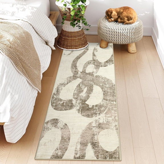 CAROMIO Area Rug Washable Modern Geometric Floor Decor Perfect for Living Dining Room, 2' x 6' Beige