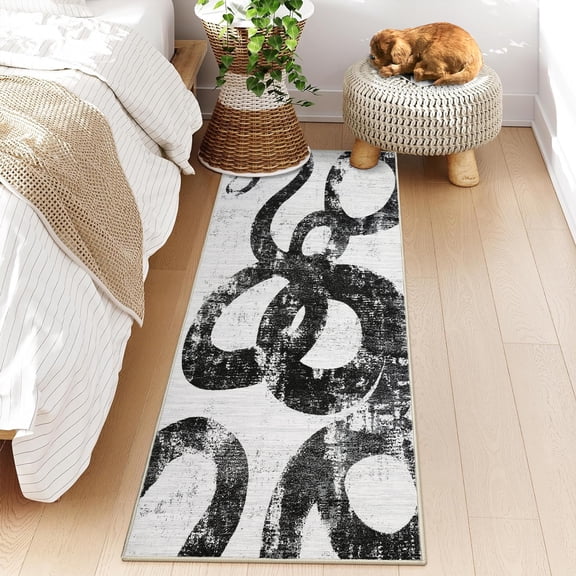 CAROMIO Area Rug Washable Modern Geometric Floor Decor Perfect for Living Dining Room, 2' x 6' Black/White