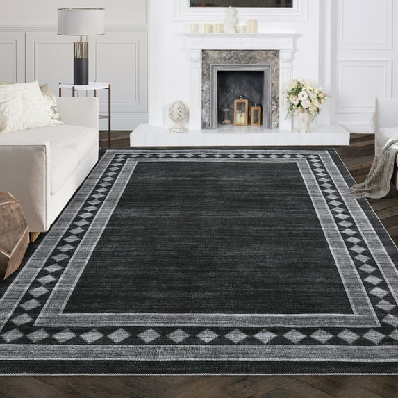 CAROMIO Area Rug Washable Modern Rug Geometric Border Carpet Non-Slip Throw Rug for Bedroom Living Room, 8' x 10' Black