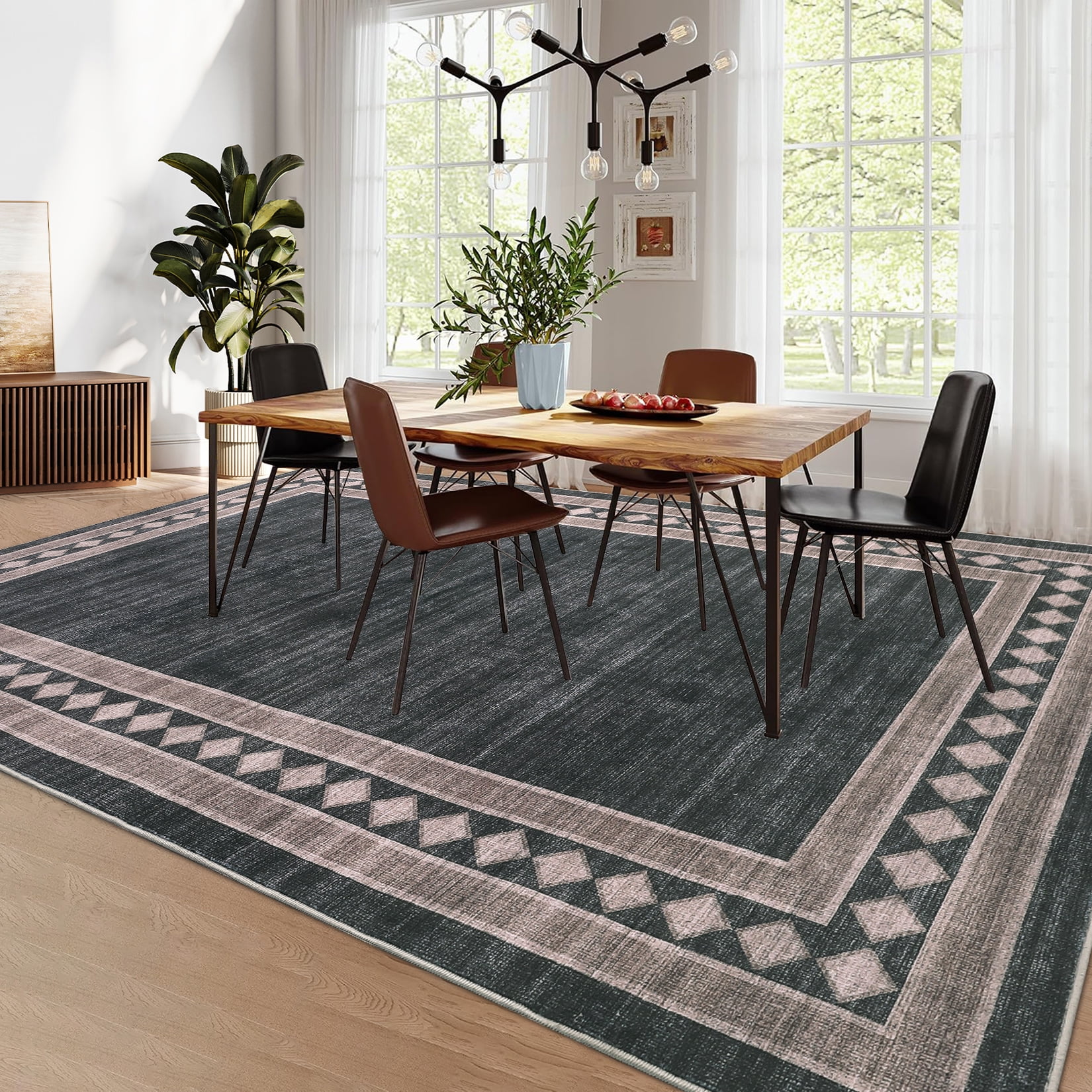 CAROMIO Area Rug Washable Modern Rug Geometric Border Carpet Non-Slip Throw Rug for Bedroom Living Room, 8' x 10' Brown