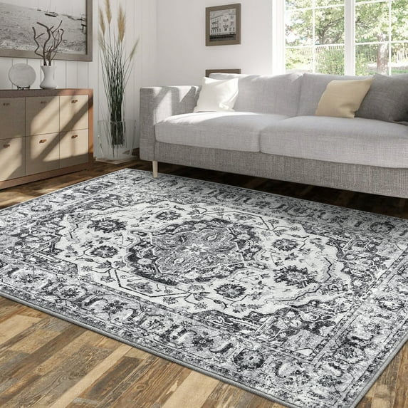 CAROMIO Area Rug Washable Vintage Rugs for Living Room Dining Room Boho Rug Oriental Bedroom Rug Distressed Rug Low Pile Office Floor Carpet, 9' x 12' Gray