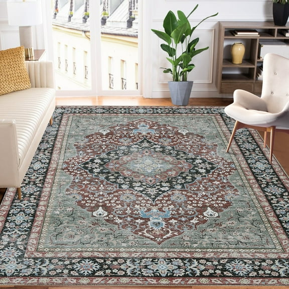 CAROMIO Area Rug for Bedroom 5 x 7 Boho Accent Rug Machine Washable Rug Non-Slip Carpet for Living Room Bedroom Dining Room Kitchen, Brown/Black