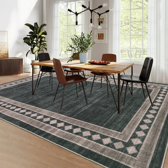 CAROMIO Area Rug for Living Room Washable Modern Rug Geometric Border Carpet Non-Slip Throw Rug for Bedroom, 9' x 12' Brown