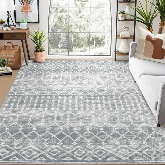 CAROMIO Area Rugs Boho Rug Modern Abstract Rugs Soft Indoor Carpet Low Pile Non Slip Rugs for Living Room Bedroom, 8' x 10' Gray