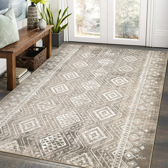 CAROMIO Area Rugs Living Room Rug Bohemian Throw Rugs with Rubber Backing Washable Rugs Bedroom Rugs Soft Rug, 4' x 6' Brown