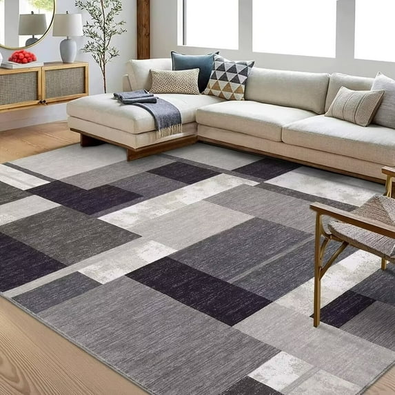 CAROMIO Area Rugs Modern Rug for Bedroom Soft Rug Contemporary Boxes Print Accent Rug Non Slip Low Pile Throw Carpet, 8' x 10' Brown
