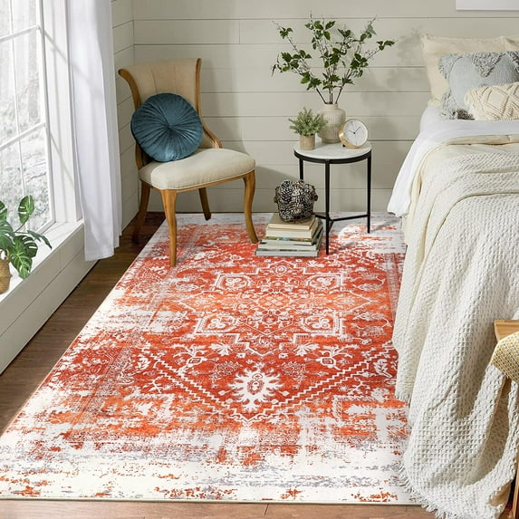 CAROMIO Area Rugs Traditional Rug Oriental Throw Rug Stain Resistant Rugs for Living Room Bedroom Non-Slip Carpet, 4' x 6' Orange