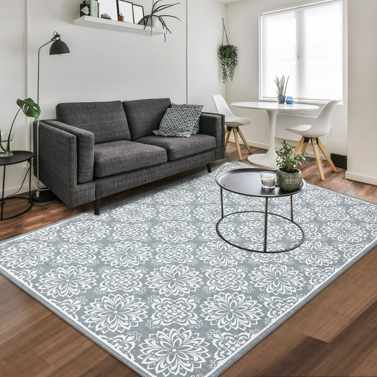 CAROMIO Area Rugs Washable Rugs Floral Boho Rug Vintage Rugs Modern Rugs Soft Carpet Low Pile Non Slip Rugs for Living Room Bedroom 9 x 12 Gray Walmart