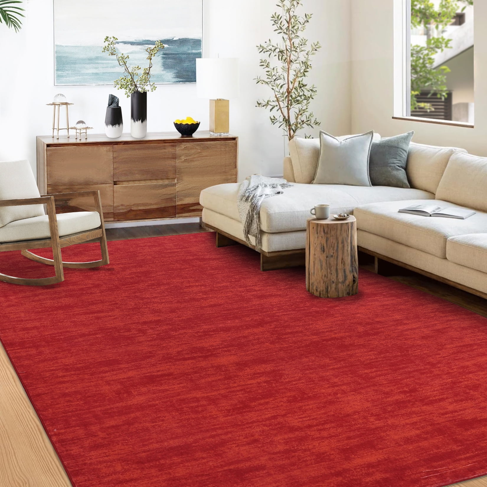 CAROMIO Area Rugs for Living Room Machine Washable Rugs Red Rug Throw Rugs Non Slip Rugs for Bedroom Flannel Soft Rug 8 x 10 Red