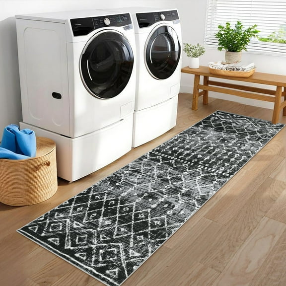 CAROMIO Black Runner 2' x 6' Area Rug Boho Distressed Machine Washable Modern Geometric Moroccan Carpet