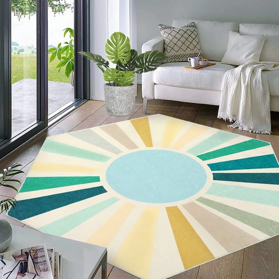 CAROMIO Boho Area Rug Washable Rug Sun Print Area Rug Modern Abstract Area Rug Bohemian Distressed Throw Rugs, 4.6' x 4' Blue
