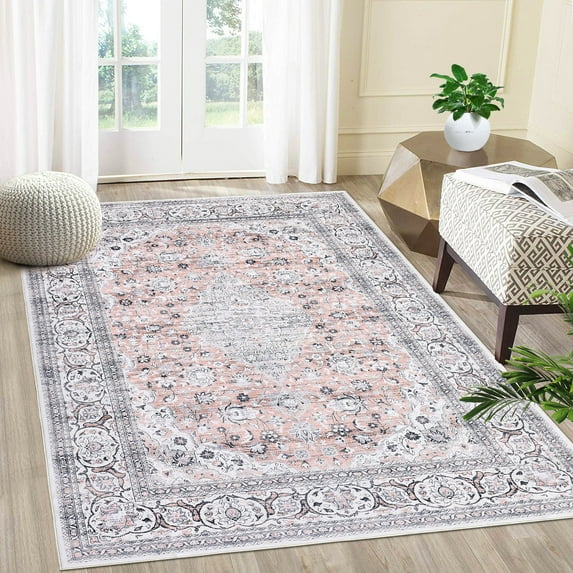 CAROMIO Boho Washable Rugs for Living Room Area Rugs Rug Vintage Oriental Rug Bedroom Decor Floor Mats Ultra Soft Area Rug Non Slip Non Shedding, 8' x 10' Pink